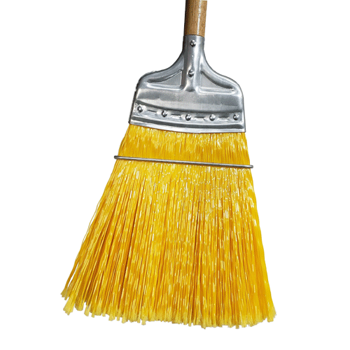 HOMEMAID Metal Cap Upright Broom Yellow Flagged Top Wood Handle Michco